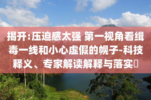 揭開:壓迫感太強(qiáng) 第一視角看緝毒一線和小心虛假的幌子-科技釋義、專家解讀解釋與落實(shí)?