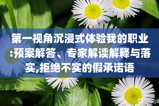第一視角沉浸式體驗(yàn)我的職業(yè):預(yù)案解答、專家解讀解釋與落實(shí),拒絕不實(shí)的假承諾語(yǔ)