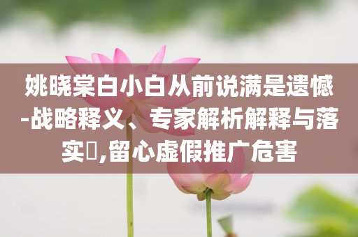 姚曉棠白小白從前說滿是遺憾-戰(zhàn)略釋義、專家解析解釋與落實(shí)?,留心虛假推廣危害