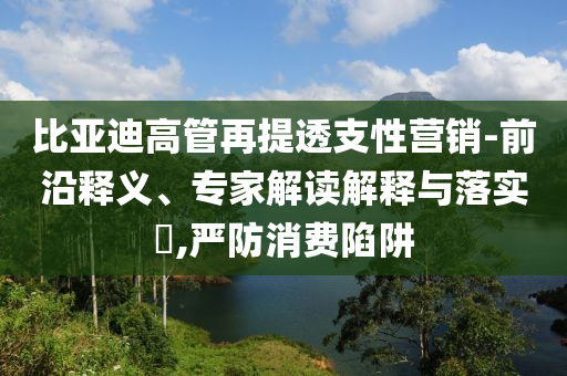 比亞迪高管再提透支性營銷-前沿釋義、專家解讀解釋與落實?,嚴(yán)防消費陷阱