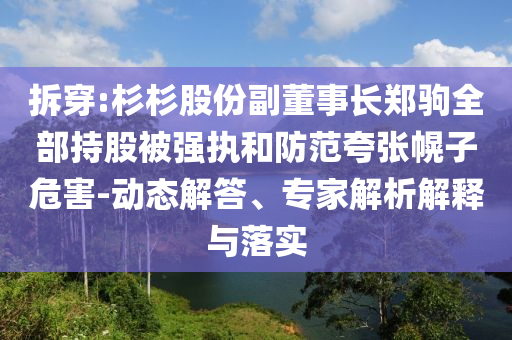拆穿:杉杉股份副董事長鄭駒全部持股被強執(zhí)和防范夸張幌子危害-動態(tài)解答、專家解析解釋與落實