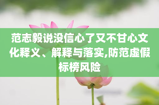 范志毅說沒信心了又不甘心文化釋義、解釋與落實(shí),防范虛假標(biāo)榜風(fēng)險(xiǎn)