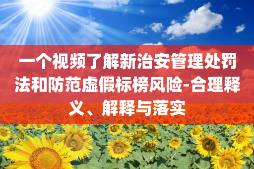 一個(gè)視頻了解新治安管理處罰法和防范虛假標(biāo)榜風(fēng)險(xiǎn)-合理釋義、解釋與落實(shí)