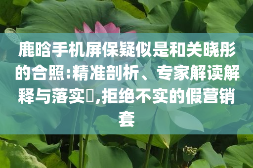 鹿晗手機(jī)屏保疑似是和關(guān)曉彤的合照:精準(zhǔn)剖析、專家解讀解釋與落實(shí)?,拒絕不實(shí)的假營銷套
