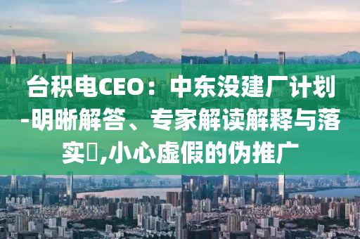 臺積電CEO：中東沒建廠計劃-明晰解答、專家解讀解釋與落實?,小心虛假的偽推廣