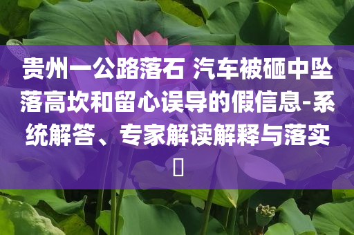 貴州一公路落石 汽車被砸中墜落高坎和留心誤導的假信息-系統(tǒng)解答、專家解讀解釋與落實?