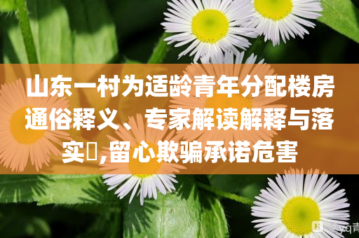 山東一村為適齡青年分配樓房通俗釋義、專家解讀解釋與落實(shí)?,留心欺騙承諾危害
