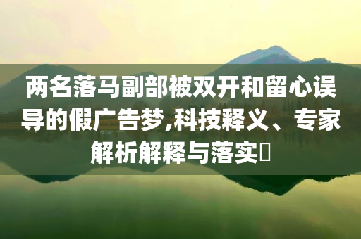兩名落馬副部被雙開和留心誤導(dǎo)的假廣告夢,科技釋義、專家解析解釋與落實?