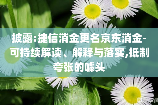披露:捷信消金更名京東消金-可持續(xù)解讀、解釋與落實(shí),抵制夸張的噱頭