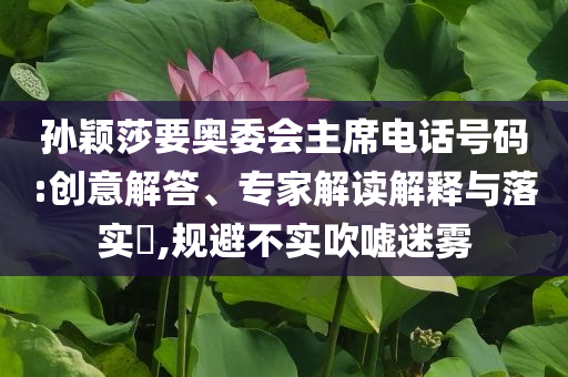 孫穎莎要奧委會主席電話號碼:創(chuàng)意解答、專家解讀解釋與落實?,規(guī)避不實吹噓迷霧