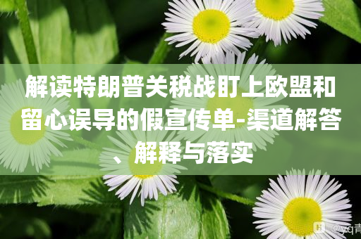 解讀特朗普關稅戰(zhàn)盯上歐盟和留心誤導的假宣傳單-渠道解答、解釋與落實
