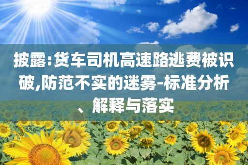 披露:貨車司機(jī)高速路逃費(fèi)被識破,防范不實(shí)的迷霧-標(biāo)準(zhǔn)分析、解釋與落實(shí)
