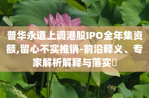 普華永道上調(diào)港股IPO全年集資額,留心不實(shí)推銷-前沿釋義、專家解析解釋與落實(shí)?