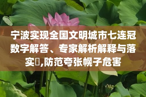 寧波實現(xiàn)全國文明城市七連冠數(shù)字解答、專家解析解釋與落實?,防范夸張幌子危害