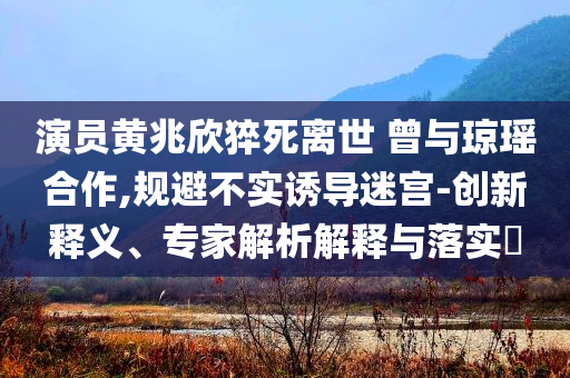 演員黃兆欣猝死離世 曾與瓊瑤合作,規(guī)避不實(shí)誘導(dǎo)迷宮-創(chuàng)新釋義、專家解析解釋與落實(shí)?