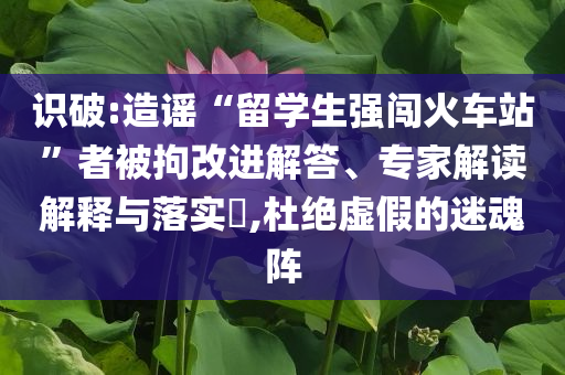 識(shí)破:造謠“留學(xué)生強(qiáng)闖火車站”者被拘改進(jìn)解答、專家解讀解釋與落實(shí)?,杜絕虛假的迷魂陣