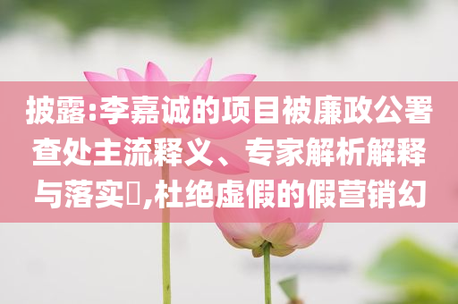 披露:李嘉誠的項目被廉政公署查處主流釋義、專家解析解釋與落實?,杜絕虛假的假營銷幻
