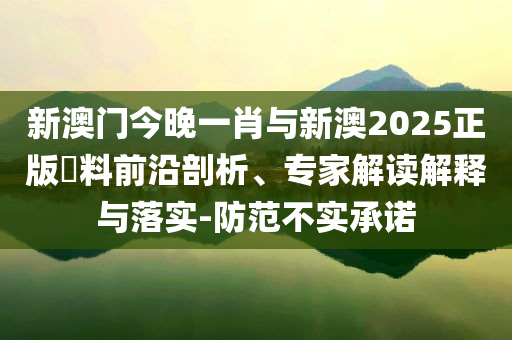 新澳門今晚一肖與新澳2025正版資料前沿剖析、專家解讀解釋與落實-防范不實承諾
