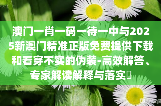 澳門一肖一碼一待一中與2025新澳門精準(zhǔn)正版免費(fèi)提供下載和看穿不實(shí)的偽裝-高效解答、專家解讀解釋與落實(shí)?