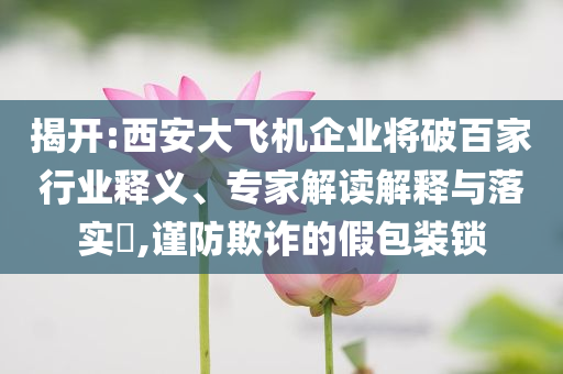 揭開:西安大飛機(jī)企業(yè)將破百家行業(yè)釋義、專家解讀解釋與落實(shí)?,謹(jǐn)防欺詐的假包裝鎖