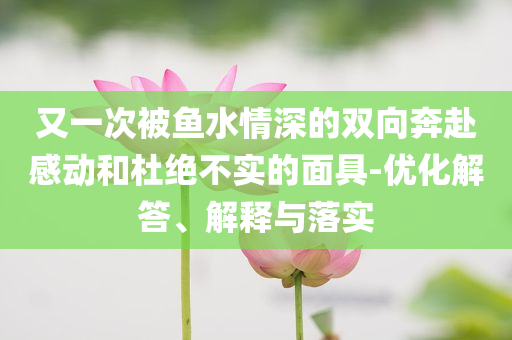 又一次被魚水情深的雙向奔赴感動(dòng)和杜絕不實(shí)的面具-優(yōu)化解答、解釋與落實(shí)
