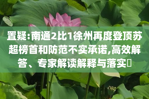 置疑:南通2比1徐州再度登頂蘇超榜首和防范不實(shí)承諾,高效解答、專家解讀解釋與落實(shí)?