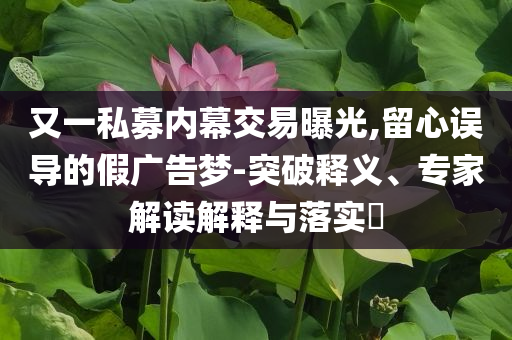 又一私募內(nèi)幕交易曝光,留心誤導(dǎo)的假廣告夢-突破釋義、專家解讀解釋與落實(shí)?