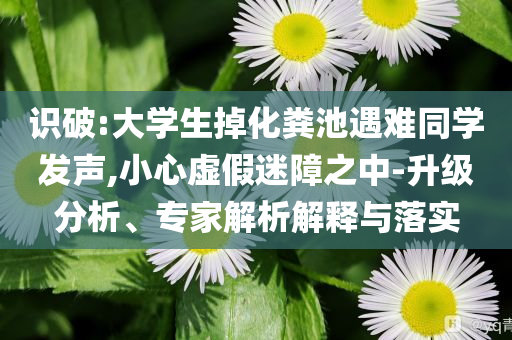 識破:大學(xué)生掉化糞池遇難同學(xué)發(fā)聲,小心虛假迷障之中-升級分析、專家解析解釋與落實(shí)