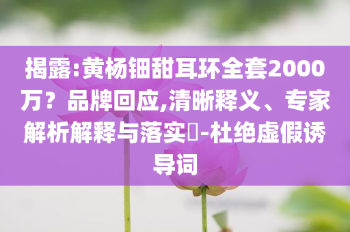 揭露:黃楊鈿甜耳環(huán)全套2000萬？品牌回應(yīng),清晰釋義、專家解析解釋與落實(shí)?-杜絕虛假誘導(dǎo)詞