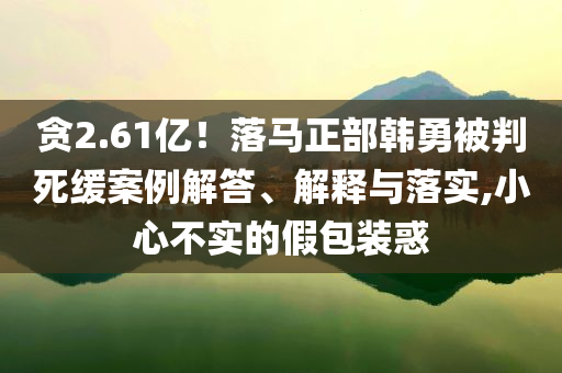 貪2.61億！落馬正部韓勇被判死緩案例解答、解釋與落實,小心不實的假包裝惑