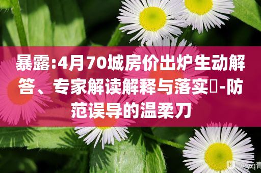 暴露:4月70城房價出爐生動解答、專家解讀解釋與落實?-防范誤導(dǎo)的溫柔刀