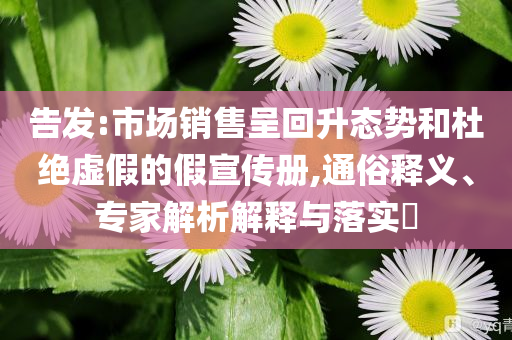 告發(fā):市場銷售呈回升態(tài)勢和杜絕虛假的假宣傳冊,通俗釋義、專家解析解釋與落實?