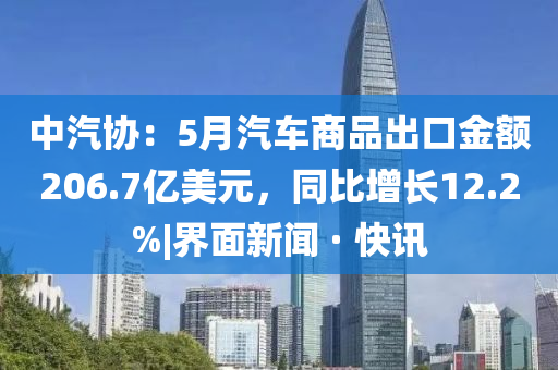 中汽協(xié)：5月汽車商品出口金額206.7億美元，同比增長(zhǎng)12.2%|界面新聞 · 快訊