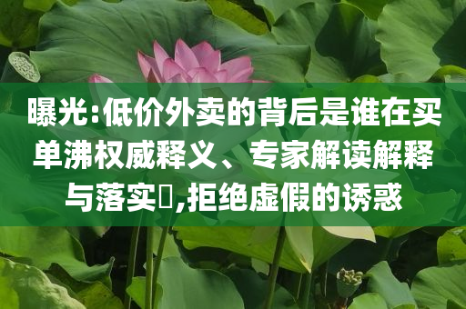 曝光:低價外賣的背后是誰在買單沸權(quán)威釋義、專家解讀解釋與落實?,拒絕虛假的誘惑