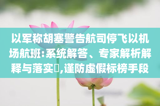 以軍稱胡塞警告航司停飛以機(jī)場(chǎng)航班:系統(tǒng)解答、專家解析解釋與落實(shí)?,謹(jǐn)防虛假標(biāo)榜手段