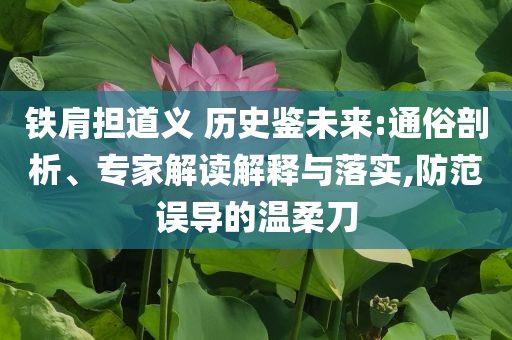 鐵肩擔(dān)道義 歷史鑒未來:通俗剖析、專家解讀解釋與落實(shí),防范誤導(dǎo)的溫柔刀