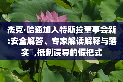 杰克·哈通加入特斯拉董事會新:安全解答、專家解讀解釋與落實?,抵制誤導(dǎo)的假把式